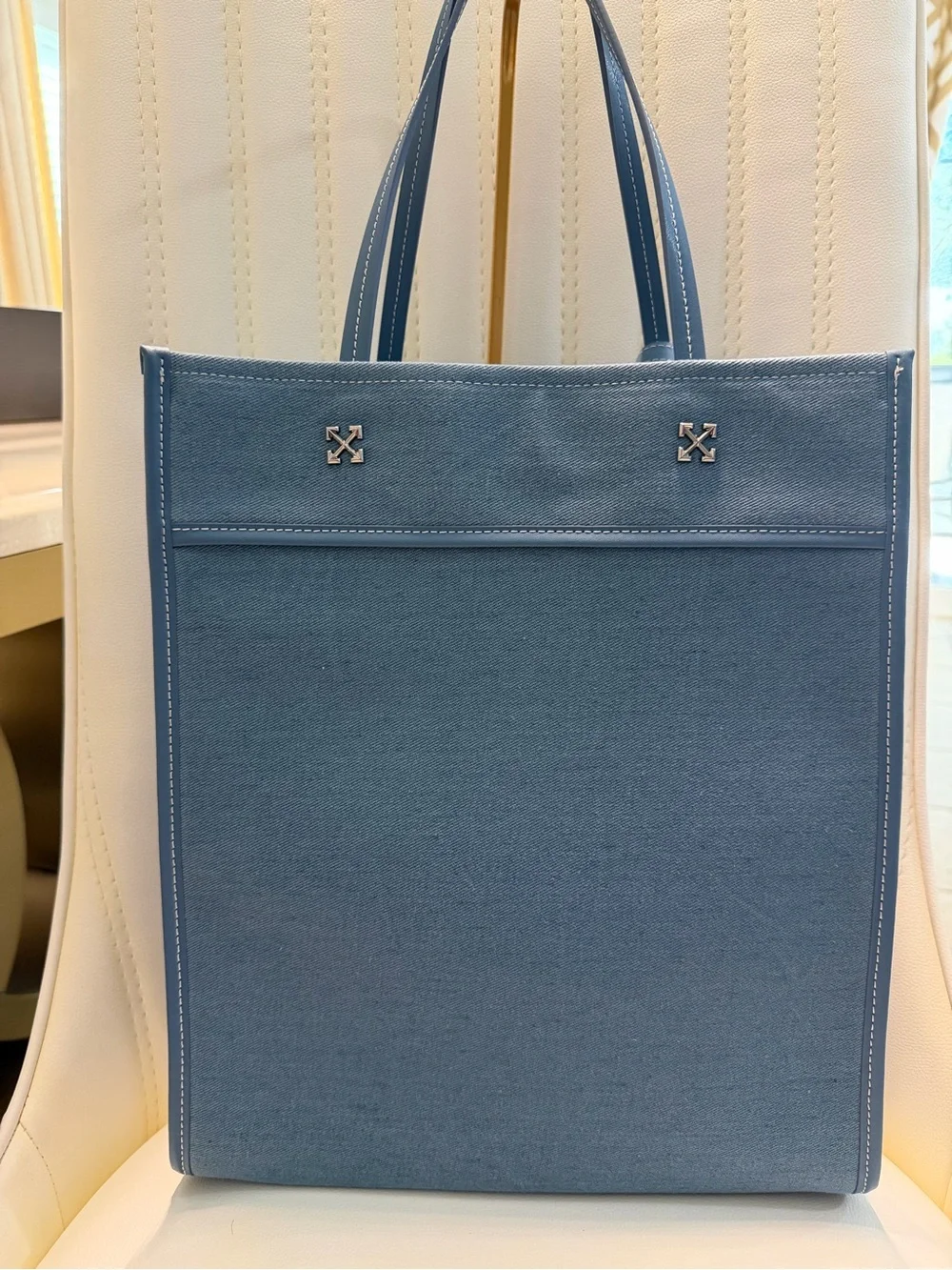 Off-White Blue Arrow Logo Messenger Tote
